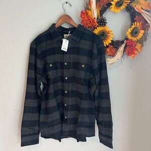 Marine Layer Heavy Flannel Shirt Medium in Black Charcoal Buffalo